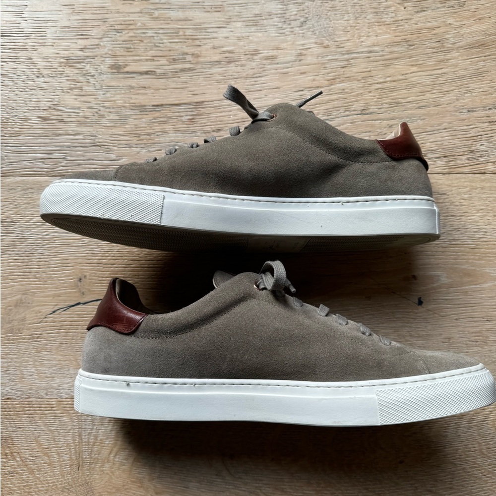 Good Man Brand Taupe Suede Sneakers with Brown Heel Accent - Picture 7 of 7